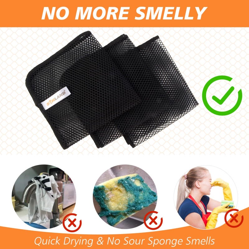 SUNLAND Mesh Dish Cloths for Washing Dishes No Odor Dishes Scrubber for Kitchen-Fast Drying and Easy to Clean Mesh Dish Cloth 12 Pack 12Inch x12Inch Black - Image 4